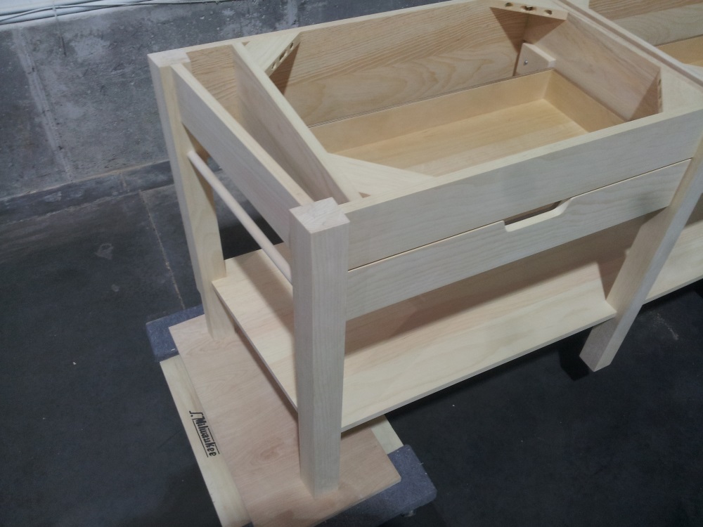 Trapezoidal custom pine vanity.